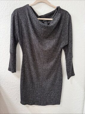 SEDUCTION Dark Charcoal Ribbed Cowl Neck Sweater Dress Size Medium